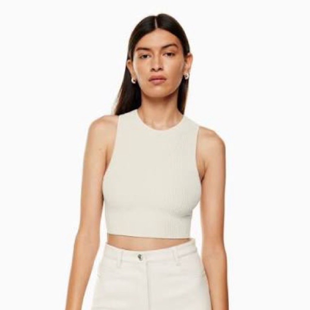 Aritzia Babaton Sculpt Knit Crop Racer Tank - Matte Pearl XS
